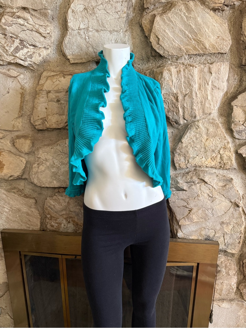 INC International Concepts Teal Ruffled Open-Front Cardigan